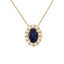 14k Yellow Gold Sapphire & Diamond Halo Pendant thumbnail 1