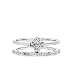 14k White Gold Diamond Clover Ring thumbnail 1