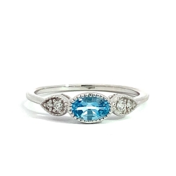 14k White Gold Blue Topaz and Diamond Ring thumbnail 1