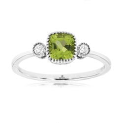 14k White Gold Peridot and Diamond Ring thumbnail 1