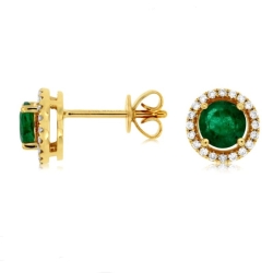 Emerald & Diamond Halo Stud Earrings