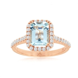 14k Rose Gold Aqua & Diamond Halo Ring
