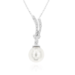 14k White Gold Pearl & Diamond Pendant