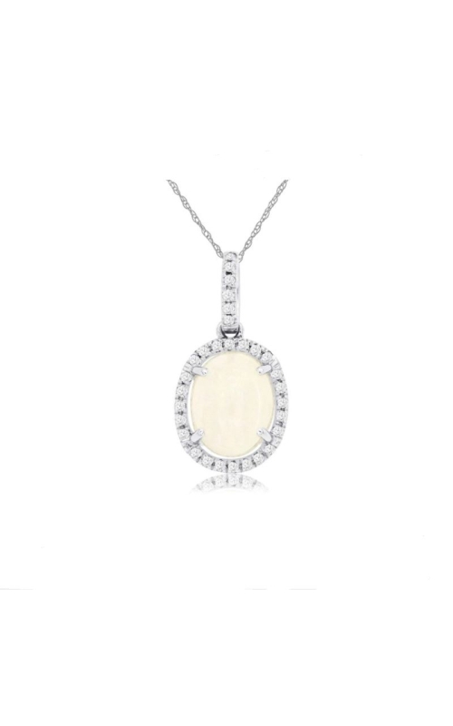 14k White Gold Opal & Diamond Halo Pendant