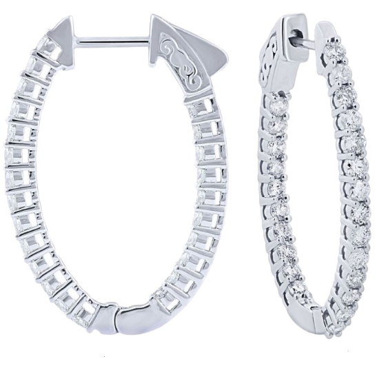 14k White Gold 1.50cttw Diamond Oval In & Out Hoop Earrings