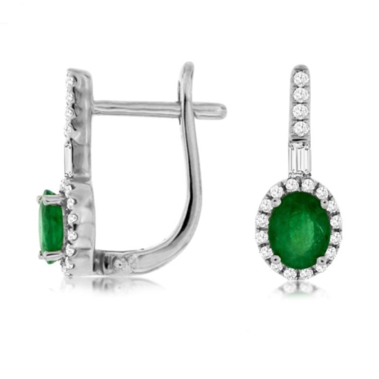14k White Gold Emerald and Diamond Earrings