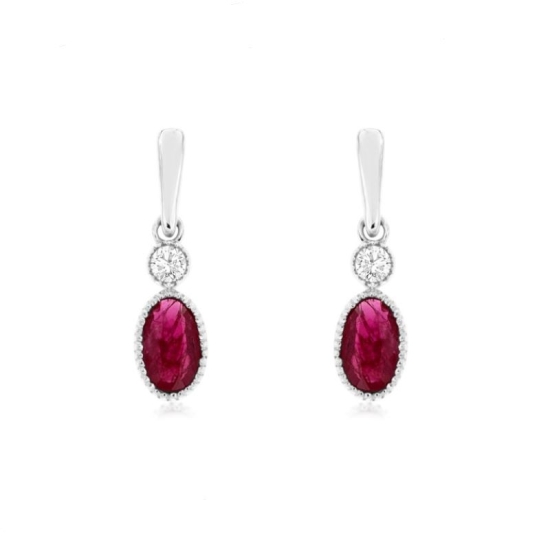 14k White Gold Ruby and Diamond Earrings