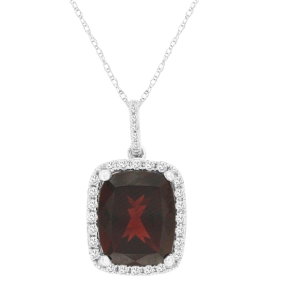 14k White Gold Garnet & Diamond Pendant