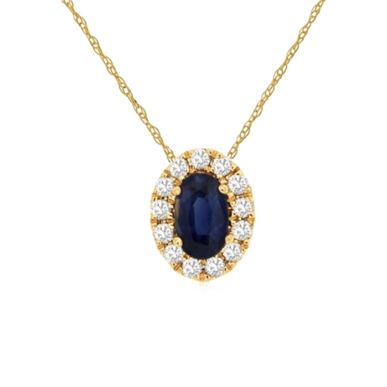 14k Yellow Gold Sapphire & Diamond Halo Pendant