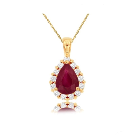 14k Yellow Gold Ruby & Diamond Halo Pendant