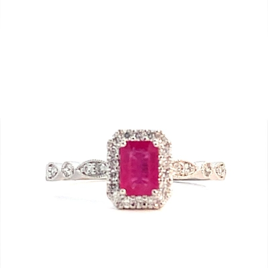 14k White Gold Ruby & Diamond Ring
