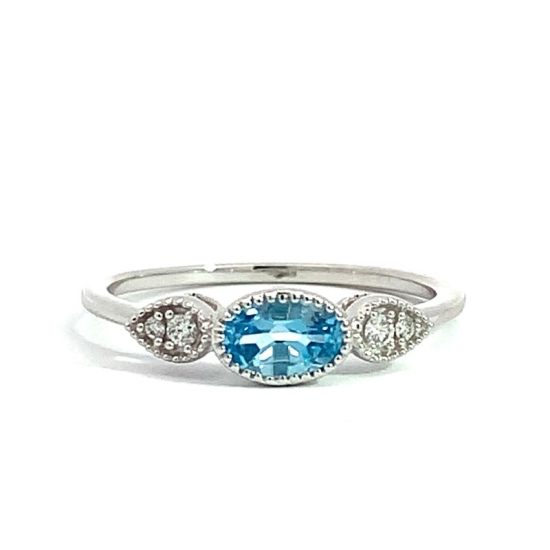 14k White Gold Blue Topaz and Diamond Ring