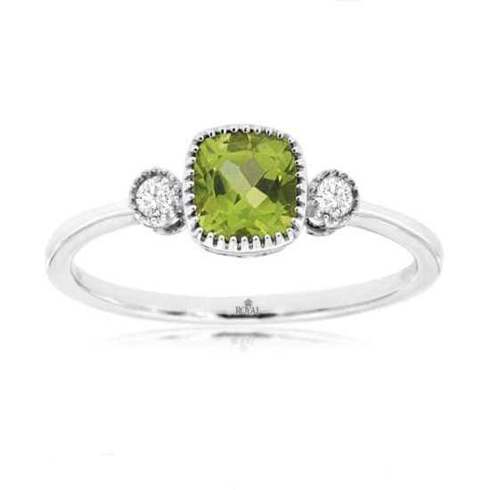 14k White Gold Peridot and Diamond Ring