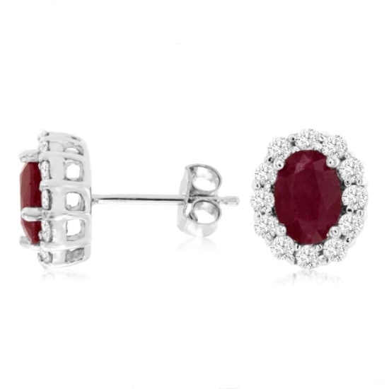 14k White Gold Ruby & Diamond Earrings