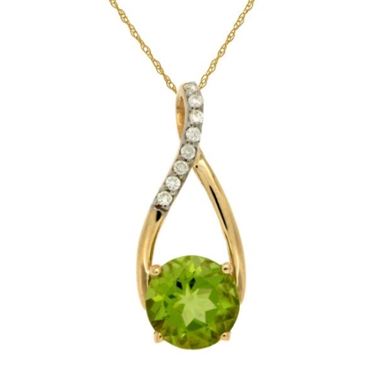 14K Yellow Gold Peridot Slide Pendant with Chain