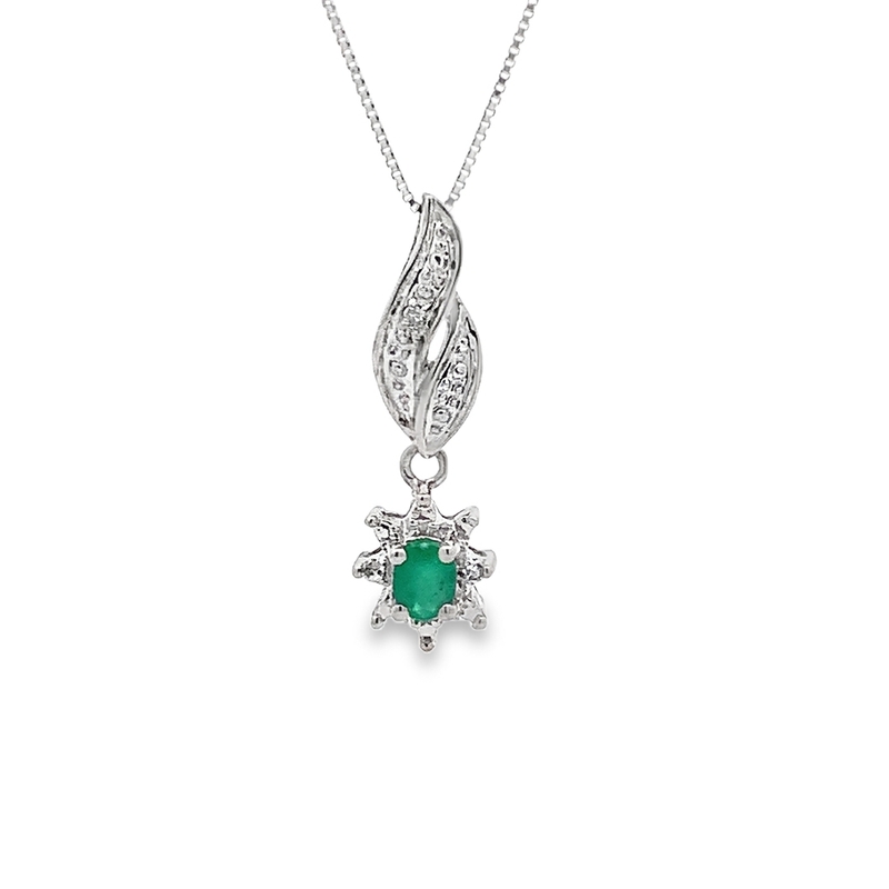 Estate 10k Emerald and Diamond Pendant Estate 10k Emerald and Diamond Pendant