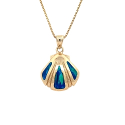 Estate 14k Yellow Gold Opal Inlay Shell Pendant thumbnail 1