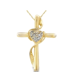 Estate Cross and Diamond Heart Pendant