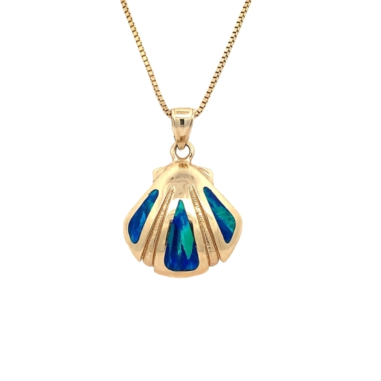 Estate 14k Yellow Gold Opal Inlay Shell Pendant