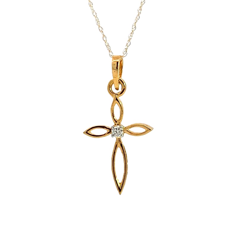 14k Yellow Gold Diamond Open Cross Pendant