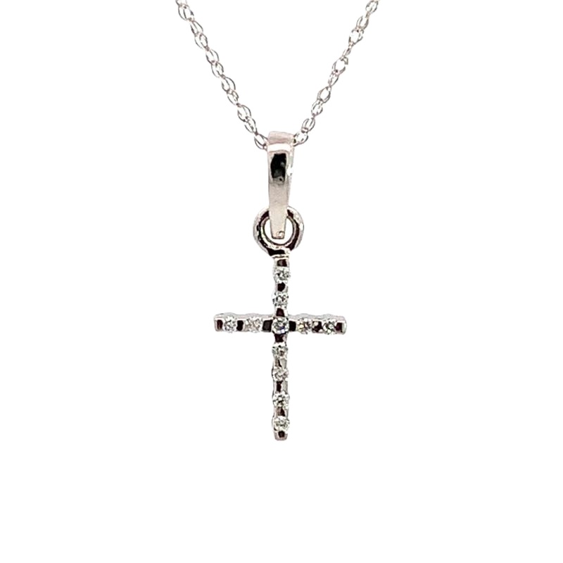 14k White Gold Diamond Cross Pendant
