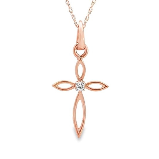 14k Rose Gold Diamond Open Cross Pendant
