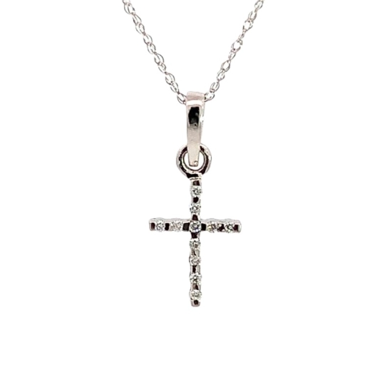 14k White Gold Diamond Cross Pendant