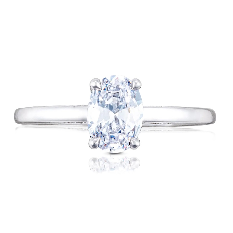 18k White Gold Oval Diamond Hidden Halo Semi Mount 18k White Gold Oval Diamond Hidden Halo Semi Mount
