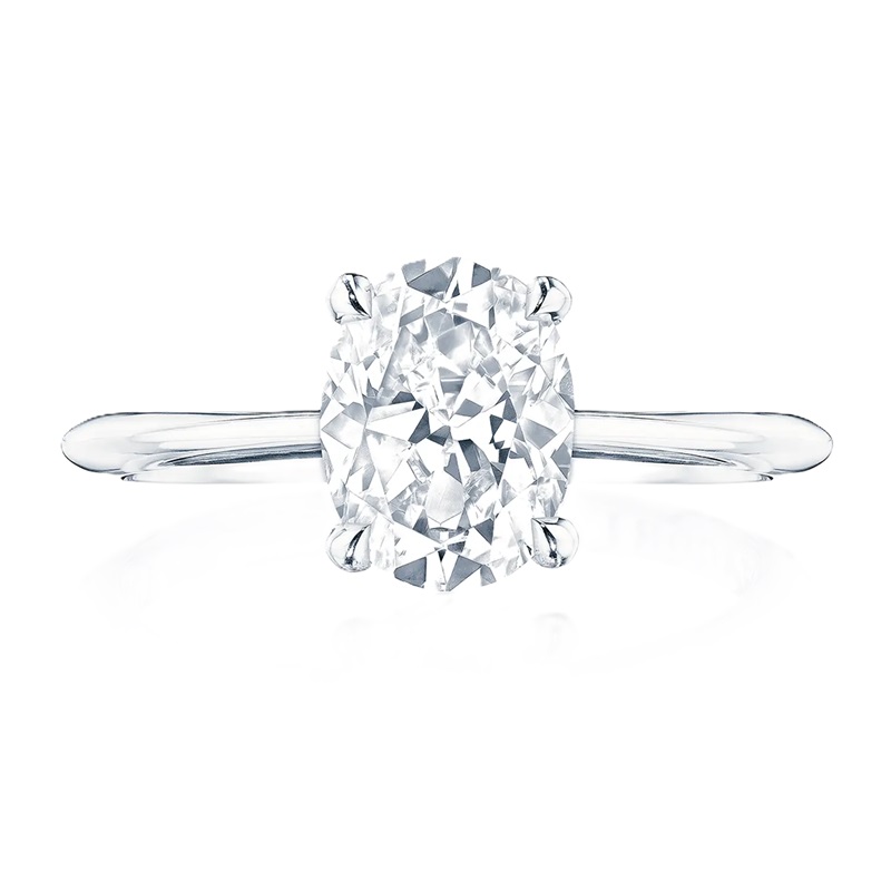 18k White Gold Oval Diamond Hidden Halo Solitaire Semi Mount 18k White Gold Oval Diamond Hidden Halo Solitaire Semi Mount
