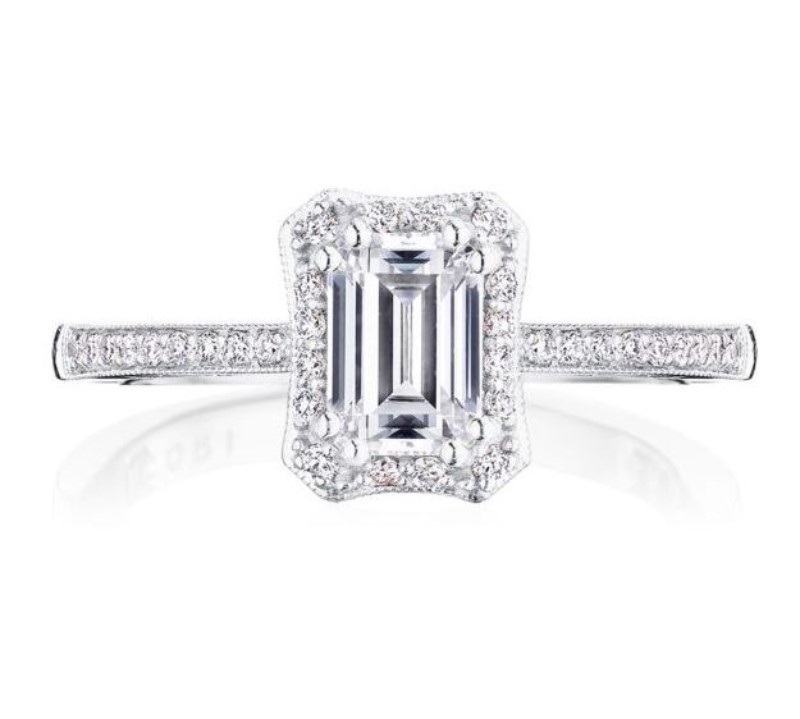 Tacori 14K White Gold Halo Emerald Diamond Ring Semi Mount Tacori 14K White Gold Halo Emerald Diamond Ring Semi Mount