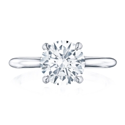 18k White Gold Round Diamond Hidden Halo Solitaire Semi Mount thumbnail 1