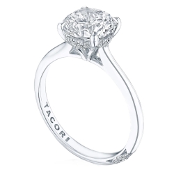 18k White Gold Round Diamond Hidden Halo Solitaire Semi Mount thumbnail 3