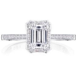 Tacori 14K White Gold Halo Emerald Diamond Ring Semi Mount thumbnail 1
