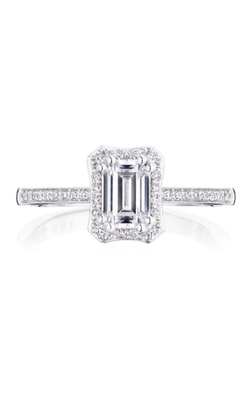 Tacori 14K White Gold Halo Emerald Diamond Ring Semi Mount
