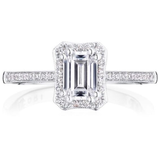 Tacori 14K White Gold Halo Emerald Diamond Ring Semi Mount
